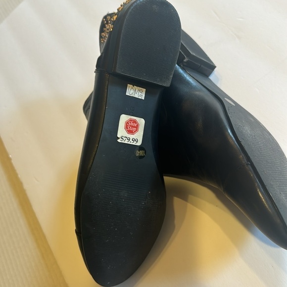 BCBG Logann ankle black booties gold dots & spikey embellishments leather upper - Picture 7 of 9